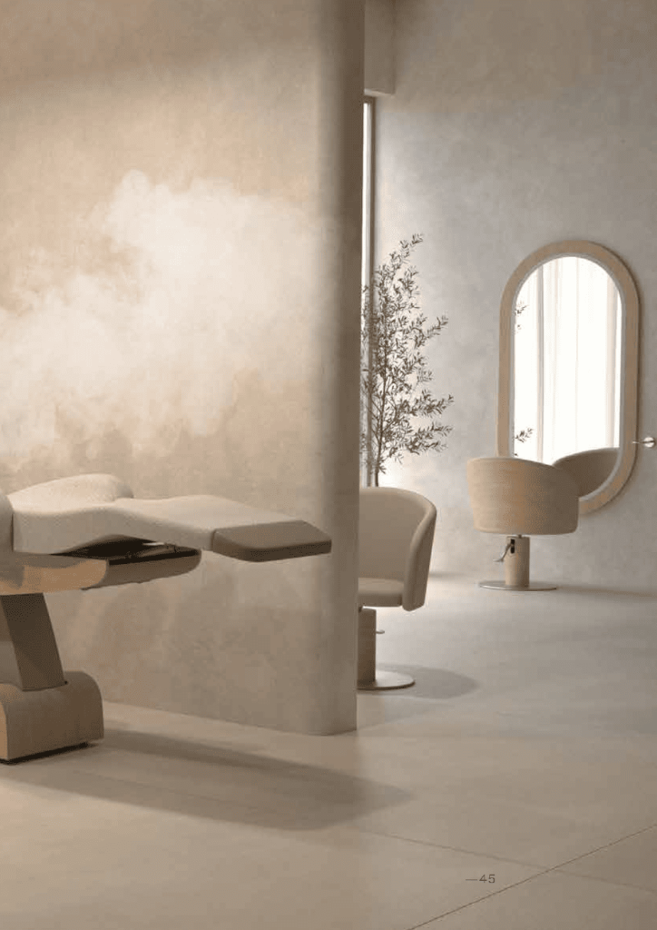 Salon interior with styling chairs and a mirror