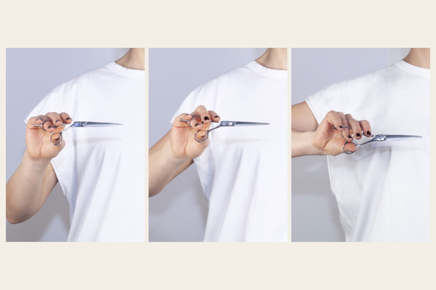 Offset, semi-offset and straight scissor handles in the hand